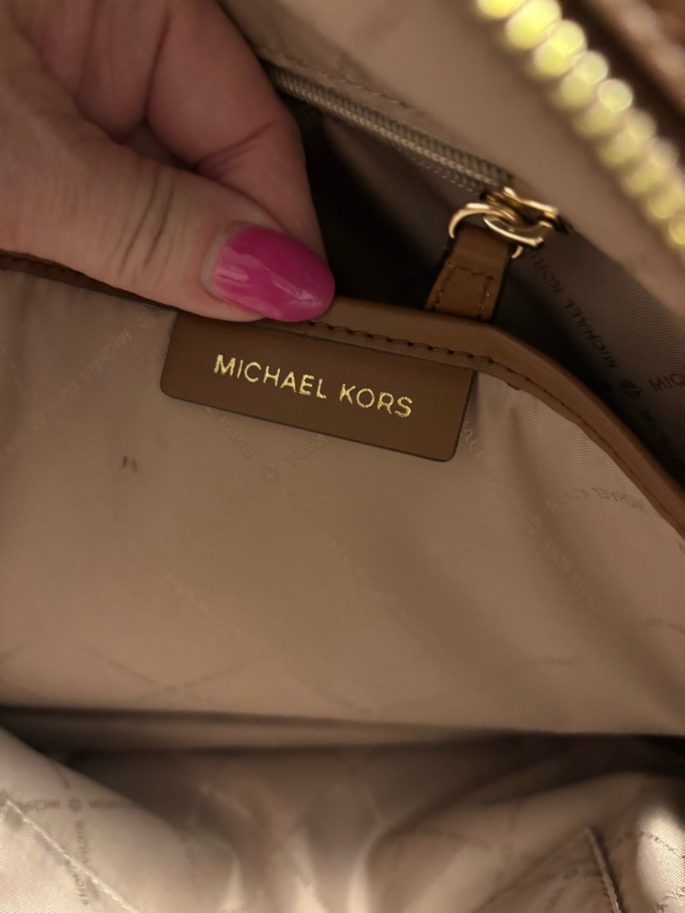 Michael Kors Beige/ Brown Signature MK Logo Backpack - Picture 2 of 6
